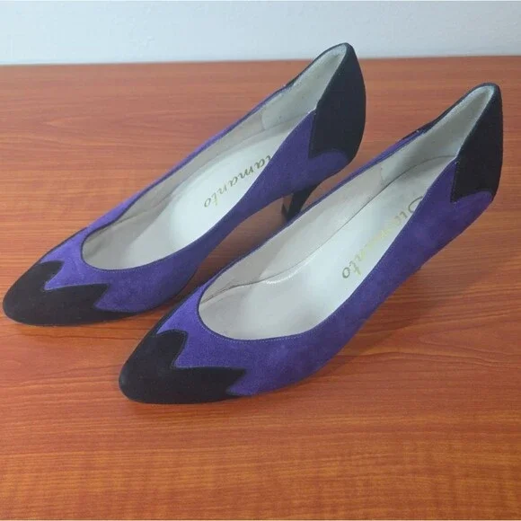 Siamanto Vintage Black & Purple Pumps Sz 6 EUC 80s Quirky Dynasty Almond Toe - Picture 11 of 11